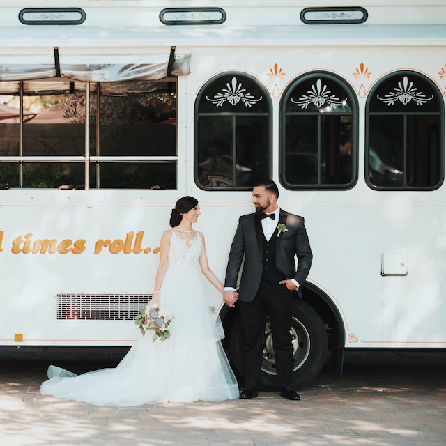 Married couple by bus